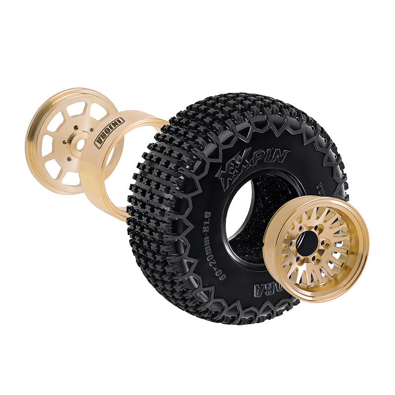 INJORA 1.0 XHX Pin Tires with 1.0 Plus Brass Beadlock Wheels