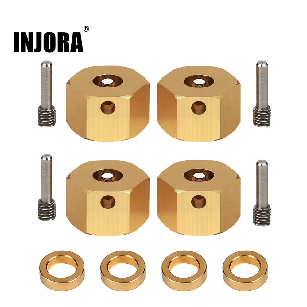 INJORA 4PCS 12mm Heavy Brass Wheel Hex Hub Extenders for Axial SCX10 I