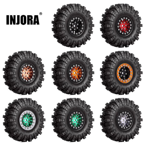 INJORA 1.0" 62*20.5mm Wheel Rims Mud Terrain Tires Set for 1/24 RC Crawlers (4) (W1049-T1007)