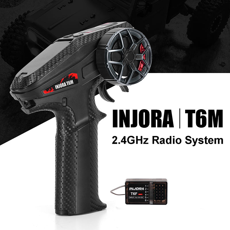 INJORA T6M Micro Transmisor 2.4GHz Con Receptor Compacto T4DCM Para Coches RC 1/30, 1/24 Y 1/18, Alcance 400-450m, Control De Velocidad Ajustable