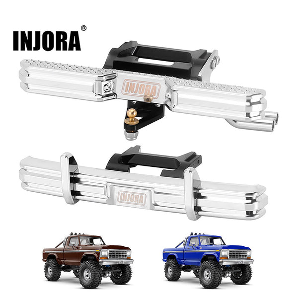 INJORA CNC Aluminum Front Rear Bumper with Dual Exhaust for 1/18 TRX4M High Trail F150