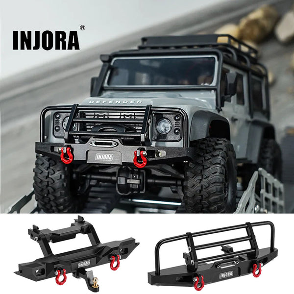 INJORA CNC Aluminum Front Rear Bumper with Lights for 1/18 TRX4M Defender (4M-88)