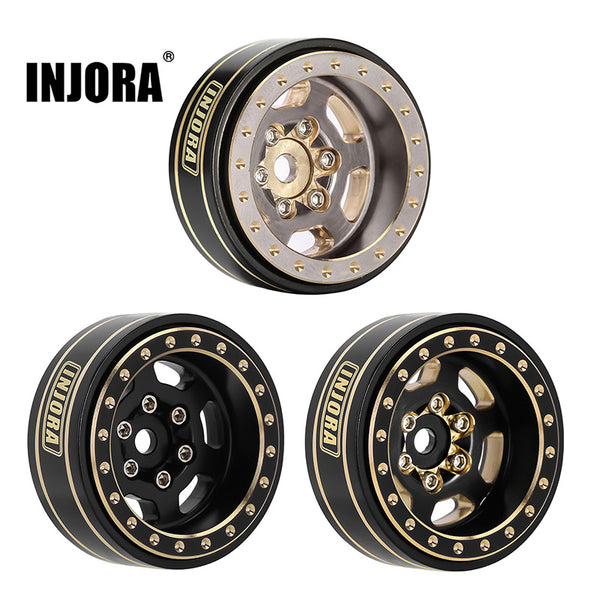 INJORA 1.0 Plus 6-Spoke Brass Beadlock Wheels 43g/pcs offset -3.75mm for 1/18 1/24 RC Crawler (4) (W1103)