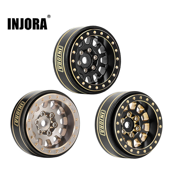 INJORA 1.0 Plus 12-Spoke Brass Beadlock Wheels 42g/pcs offset -3.75mm for 1/18 1/24 RC Crawler (4) (W1101)