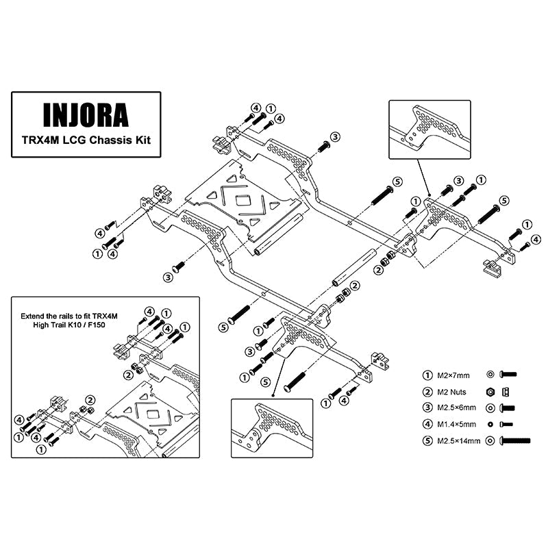 INJORA Universal LCG Chassis Kit for 1/18 TRX4M Upgrade (Carbon Fiber)