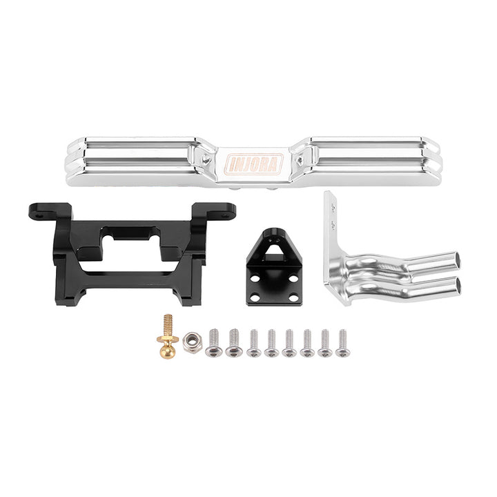 INJORA - Parachoques Delantero Y Trasero De 33 G Con Escape Doble, Juego De Parachoques De Aluminio CNC Para 1/18 RC Crawler TRX4M High Trail F150 Upgrade