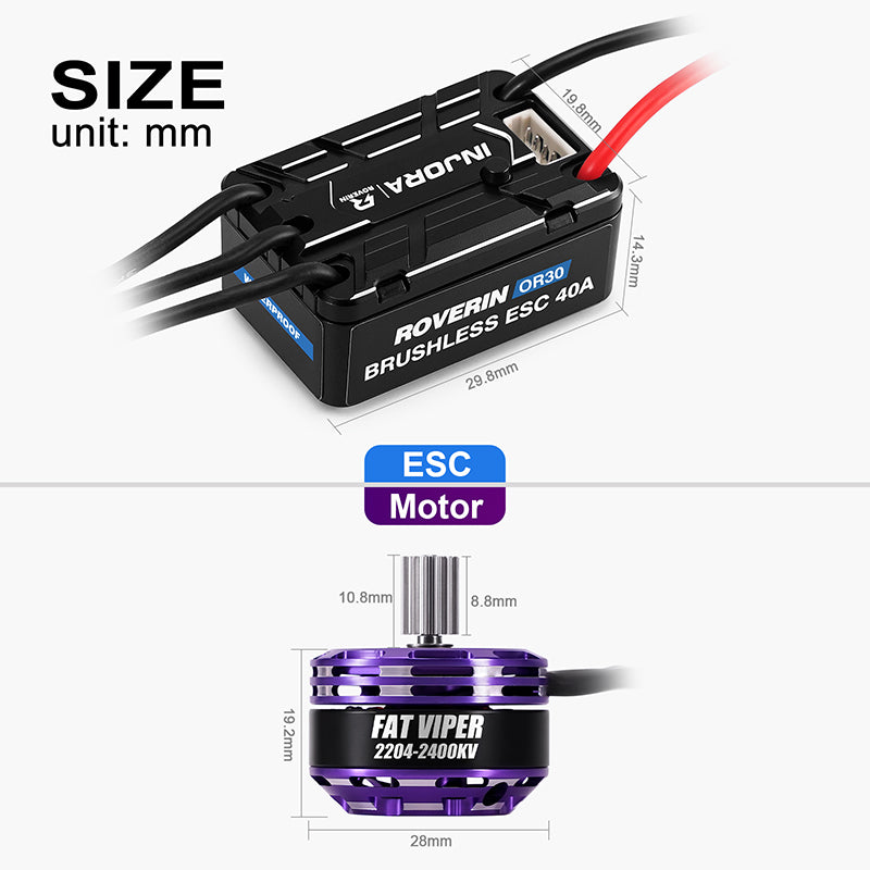 INJORA Roverin OR30 Brushless ESC & 2204 Fat Viper Motor for SCX24 (XT