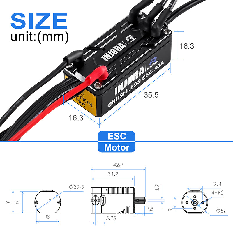 INJORA Roverin M30 G2 FOC Sensored Brushless ESC & Motor for 1/18