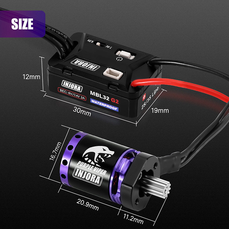 INJORA Fat Viper 2204 2400KV borstelloze Outrunner motor & transmissie voor TRX4M 1/18 RC upgrade