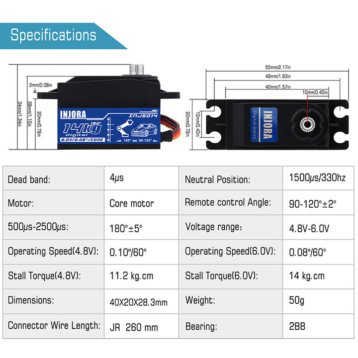 INJORA INJS014 14KG Metal Gear Digital Low Profile Servo for 1/10 RC C