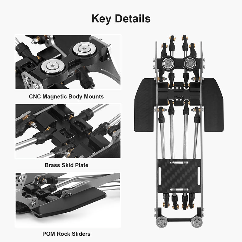 INJORA Rockover Titanium LCG Chassis Kit for 1/24 SCX24, 156mm Wheelba