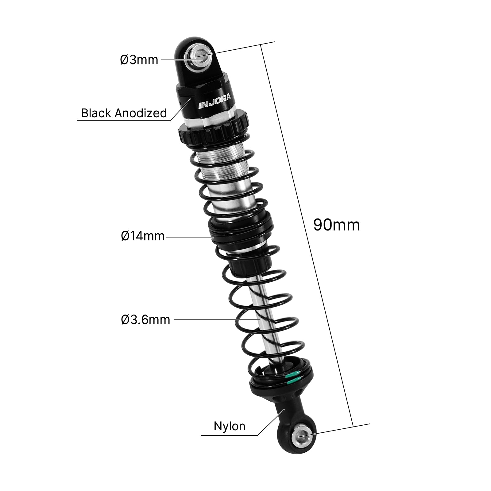 INJORA DRX Dual-Rate Spring Oil Shocks for 1/10 RC Crawlers, 80mm