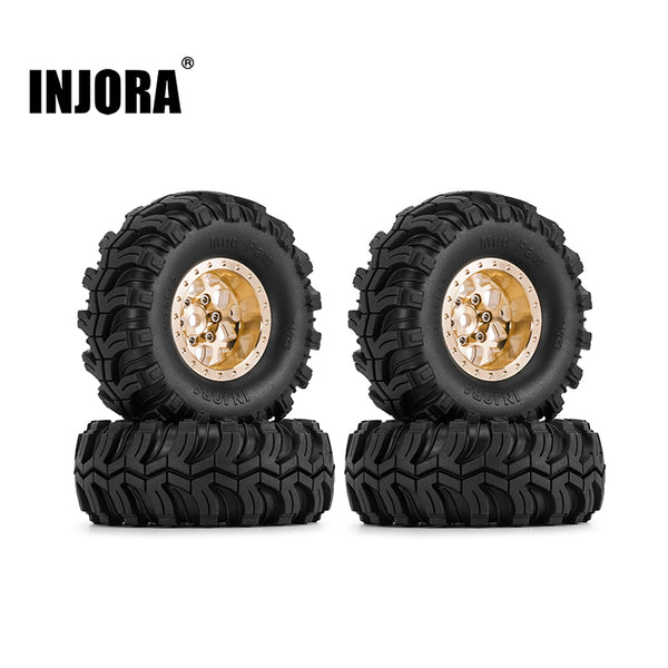 INJORA 1.0" 58*23mm Mud Paw Tires with 1.0" Brass Wheels for 1/18 1/24 RC Crawlers
