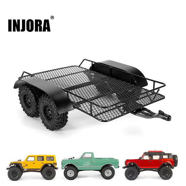 INJORA Metal Trailer with Aluminum Hitch Mount for 1/24 Axial SCX24
