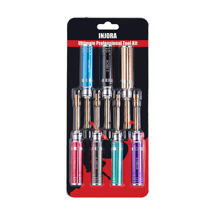 INJORA 7 Pièces Poignée Courte HSS Tournevis Hexagonal écrou Tournevis INJORA 7 Pièces Poignée Courte HSS Tournevis Hexagonal écrou Tournevis