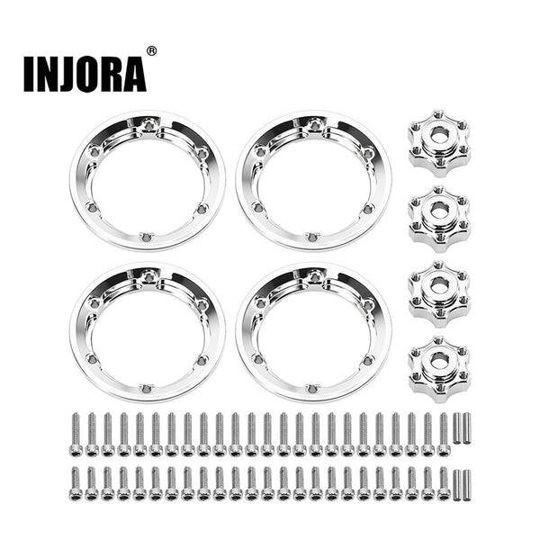 INJORA 4pcs Aluminum Rear Beadlock Rings & Wheel Hubs for 1.0" ModuWheel