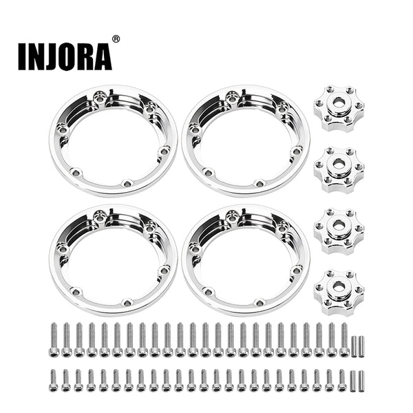 INJORA 4pcs Aluminum Rear Beadlock Rings & Wheel Hubs for 1.3" ModuWheel