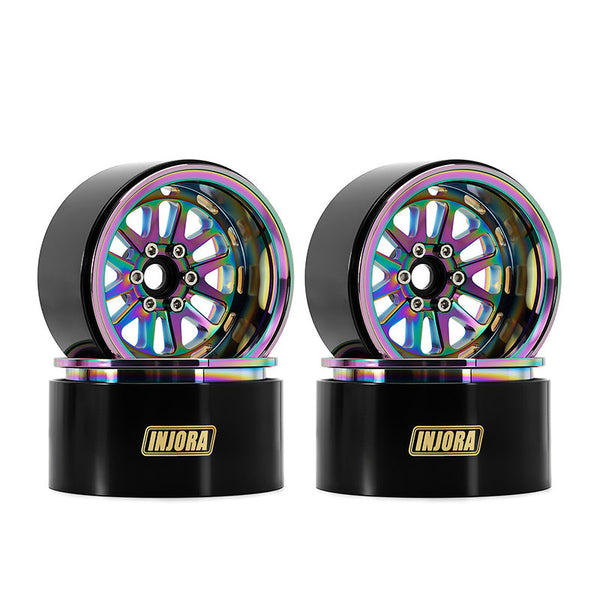 INJORA 4PCS RC 2,2 Cerchioni Metallo Beadlock Wheel Rim per RC Rock Crawler Axial SCX10 RR10 Wraith 90048 90018 Traxxas TRX4 (Nero & Argento