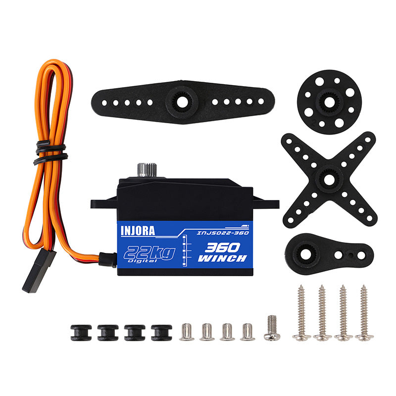 Servo Numérique INJORA 22KG 360° – Avec Treuil Bas Profil 25T – Pour Crawler RC 1/10