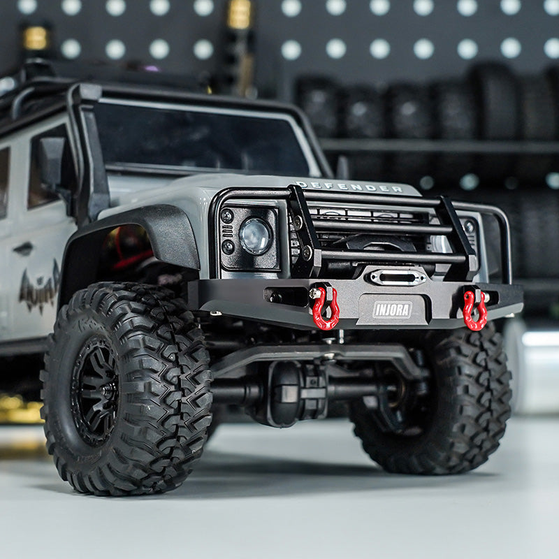 INJORA CNC Aluminum Front Rear Bumper with Lights for 1/18 TRX4M Defen