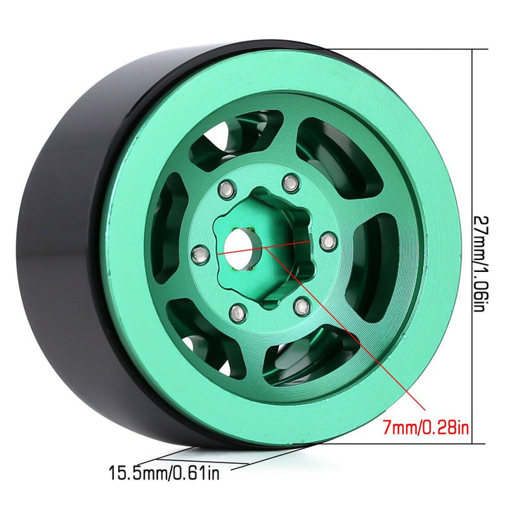 1.0" green Scx24 Wheel Rim back with size markings