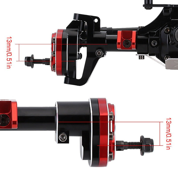 Black Front and Rear Portal Axles ends with dimensions marking