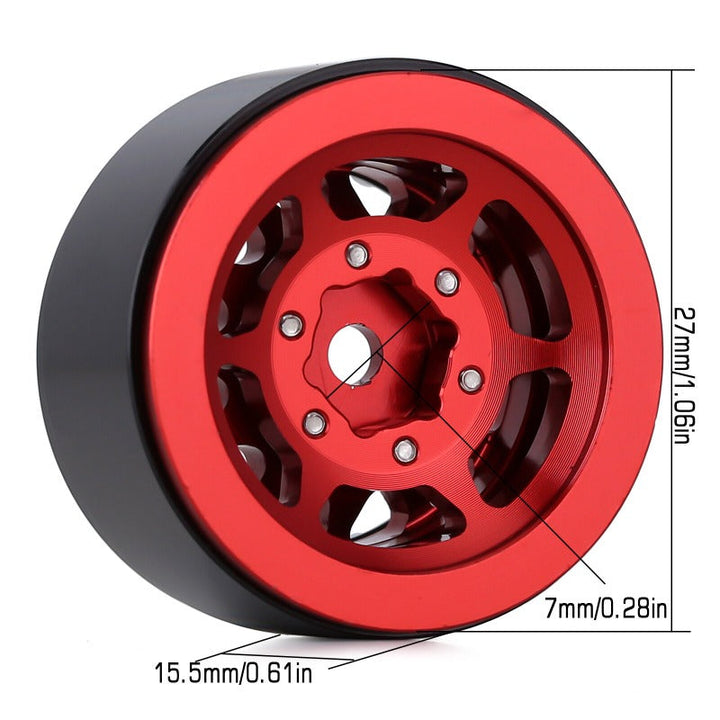 1.0" Red Scx24 Wheel Rim back with size markings