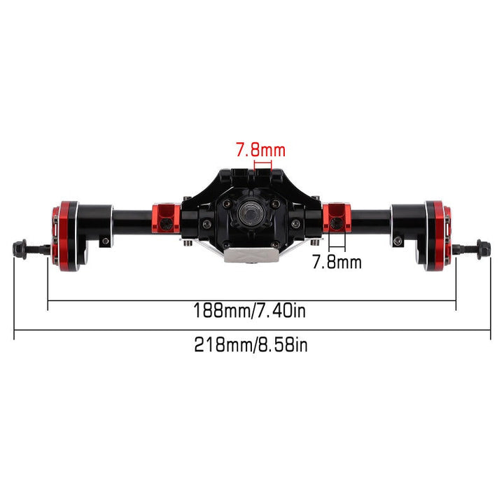 Black Rear Portal Axle with Protector with dimensions marking