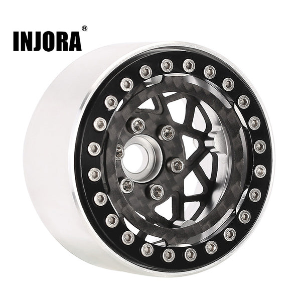 INJORA Carbon Fiber Aluminum Negative Offset 10mm 1.9" Beadlock Wheels for 1/10 RC Crawlers (W1952)