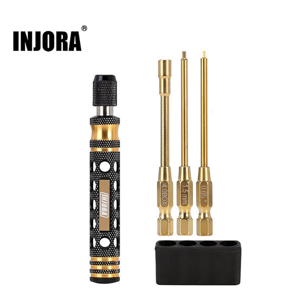 INJORA 3-in-1 0.05" 1.5mm Hex & 4.0mm Nut Driver Quick Change Screwdrivers RC Tool Kit for SCX24 AX24