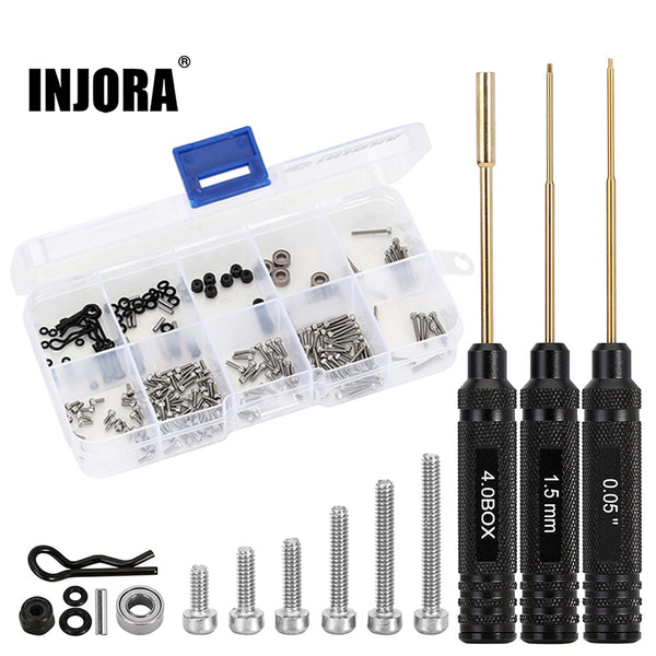 INJORA 3PCS 0.05" 1.5mm Hex & 4.0mm Nut Driver Small Screwdrivers RC Repair Tool Kit for SCX24 AX24