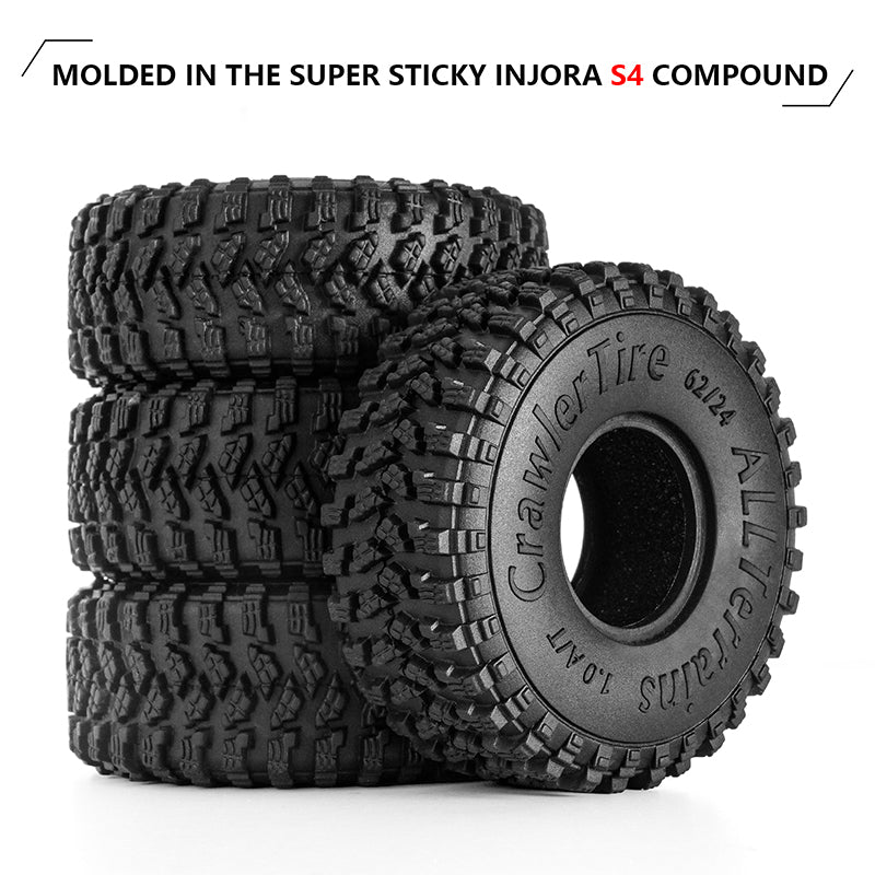 INJORA 1.0 Brass Wheels & Tires For 1/24 RC Crawlers – Fits Axial SCX24, FMS FCX24 | Heavyweight Grip Upgrade