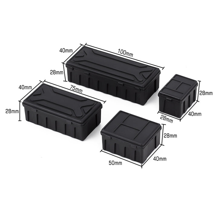 4PCS Mini Black Plastic Luggage Storage Box with size markings