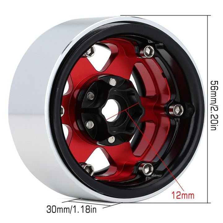 6-spoke red  Beadlock Wheel Rim back with size markings