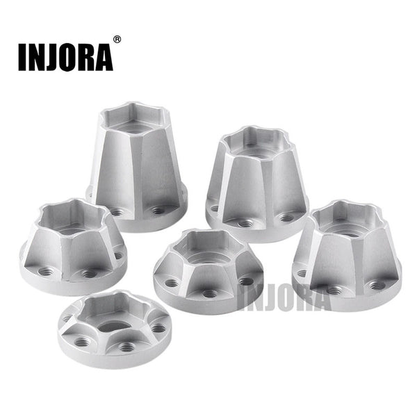 INJORA 12mm Black/Silver Aluminum Wheel Hex Hubs for 1.9" 2.2" Rims