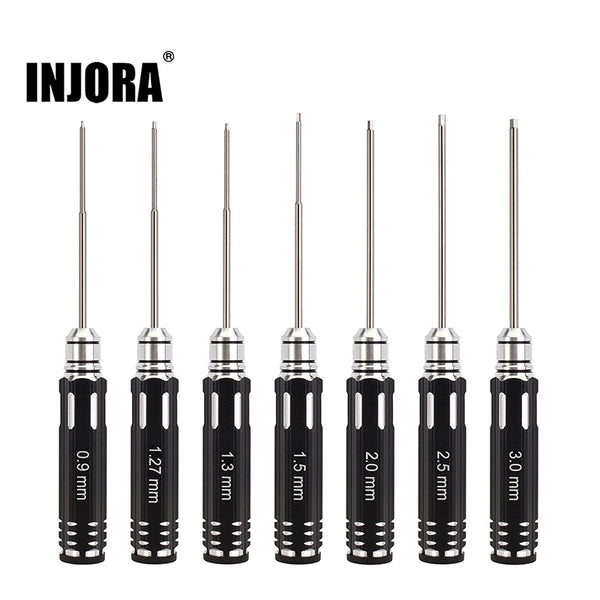 INJORA 7PCS 0.9 1.27 1.3 1.5 2.0 2.5 3.0mm HSS Steel Hex Screwdriver RC Tool Kit
