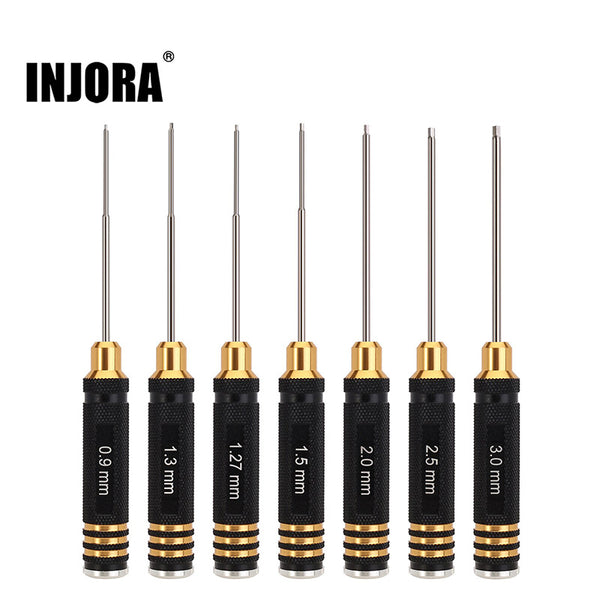 INJORA 7PCS 0.9 1.27 1.3 1.5 2.0 2.5 3.0mm Hex Screwdriver Set HSS Steel RC Tool Kit