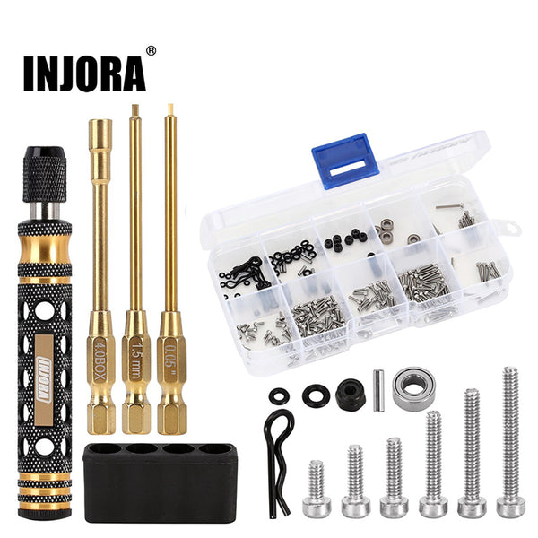 INJORA 3-in-1 0.05" 1.5mm Hex & 4.0mm Nut Driver Quick Change Screwdrivers RC Tool Kit for SCX24 AX24