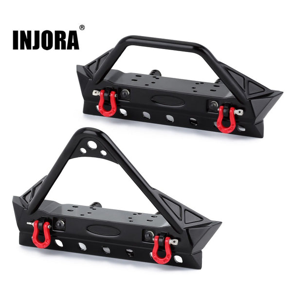 INJORA Black Metal Front Bumper with Lights for SCX10 II SCX10 III