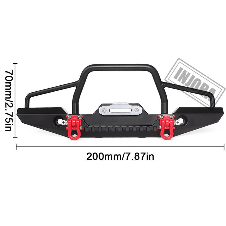 Metal Front Bumper with LED Lights and Tow Hooks for 1/10 RC Crawler - INJORA