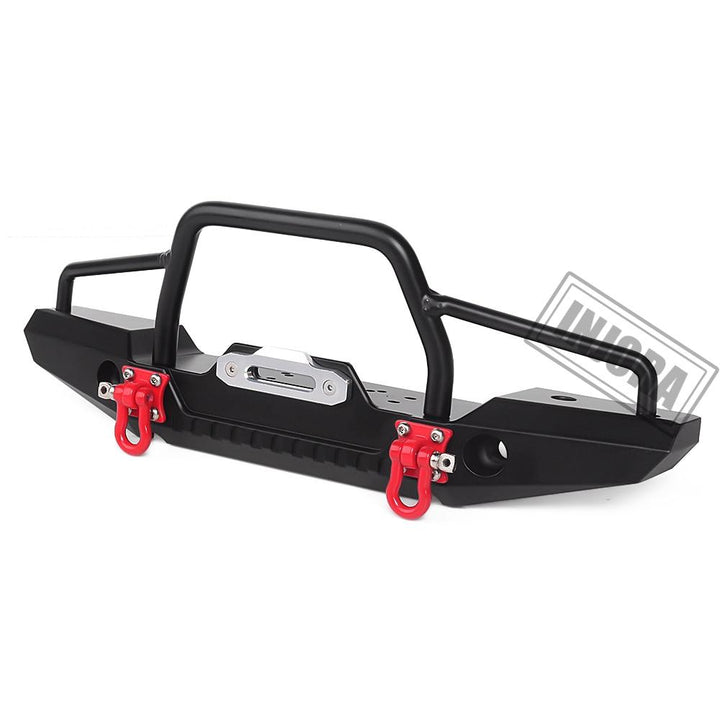 Metal Front Bumper with LED Lights and Tow Hooks for 1/10 RC Crawler - INJORA
