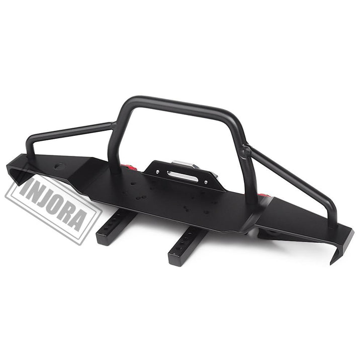 Metal Front Bumper with LED Lights and Tow Hooks for 1/10 RC Crawler - INJORA