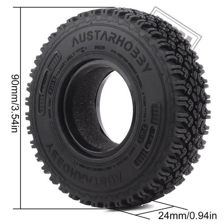 4PCS 1.55" 90*24mm Soft Rubber Terrain Wheel Tires for 1/10 RC Crawler