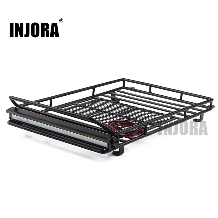 INJORA 245*150mm Luggage Carrier Roof Rack with LED Light Bar for 1/10
