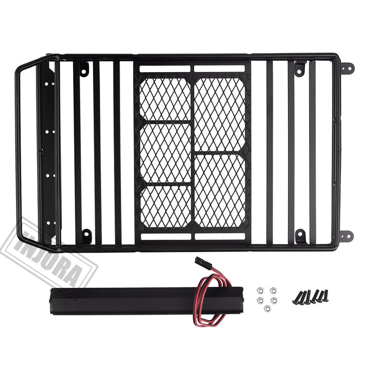 245*150mm Luggage Carrier Roof Rack with LED Light Bar for 1/10 RC Crawler