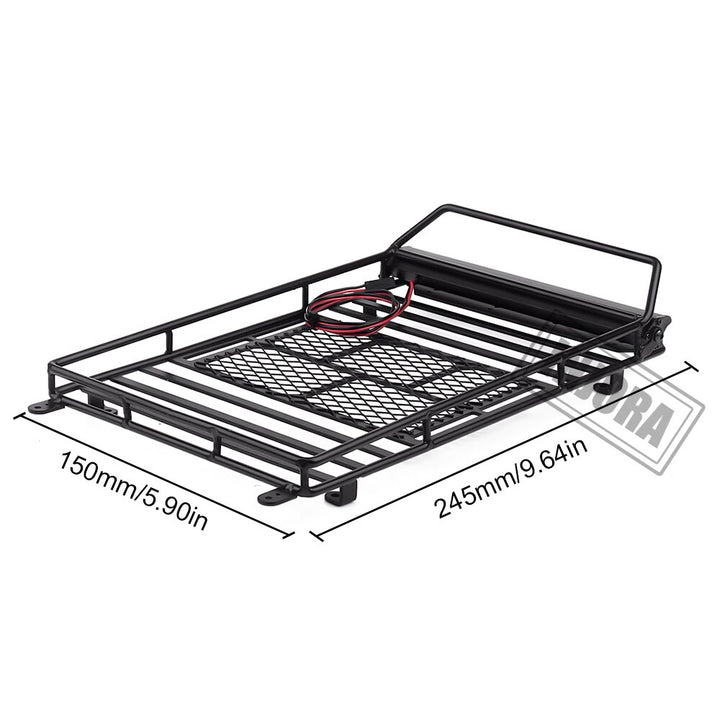 245*150mm Luggage Carrier Roof Rack with LED Light Bar for 1/10 RC Crawler