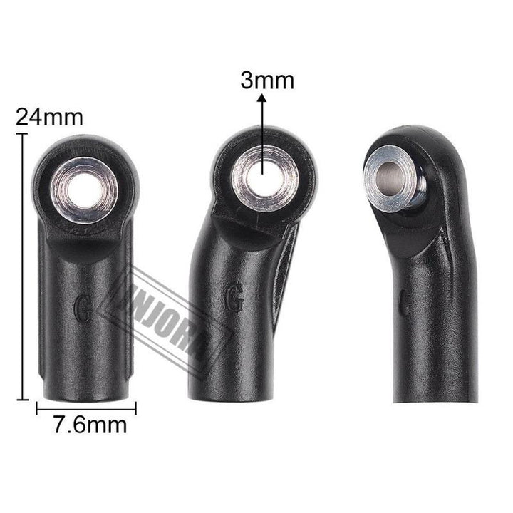 3 different Rod End Balls front with dimension markings