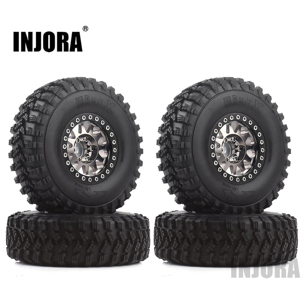 INJORA 4PCS/Set 1.9" 105*35mm Rubber Tires with Beadlock Metal Wheel Rims