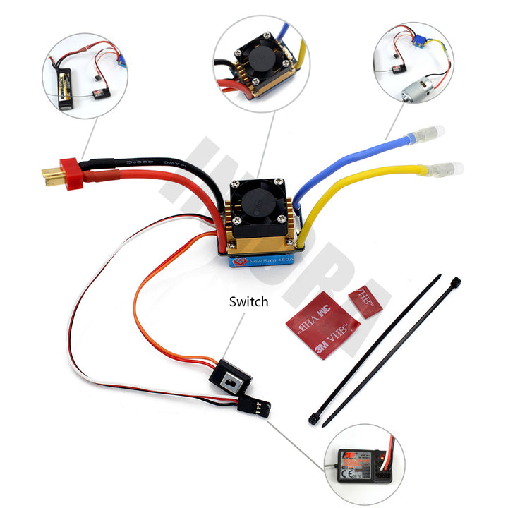 480A Waterproof Brushed ESC Speed Controller with 5V/3A BEC for 1/10 RC Crawler