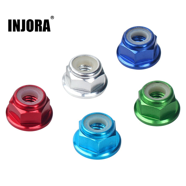 INJORA 8PCS M4 Anodized Metal Flange Nyloc Nuts for 1/10 RC Rock Crawler